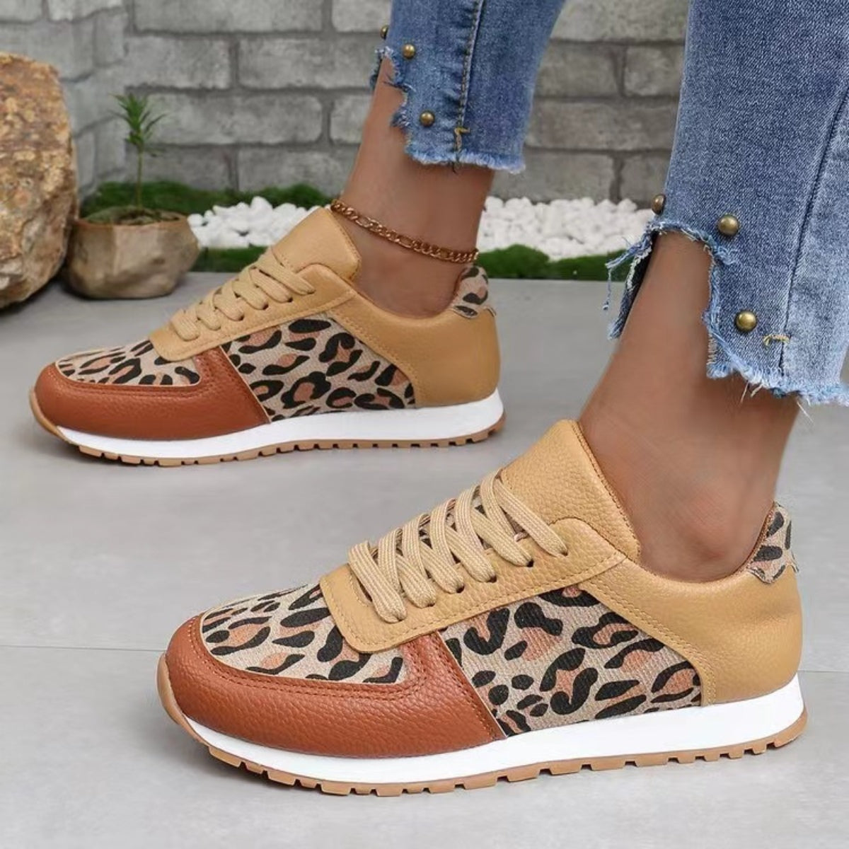 Tied Leopard PU Leather Sneakers