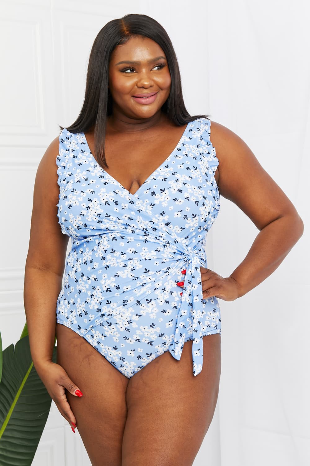 Marina West Swim Float On Ruffle Faux Wrap One-Piece