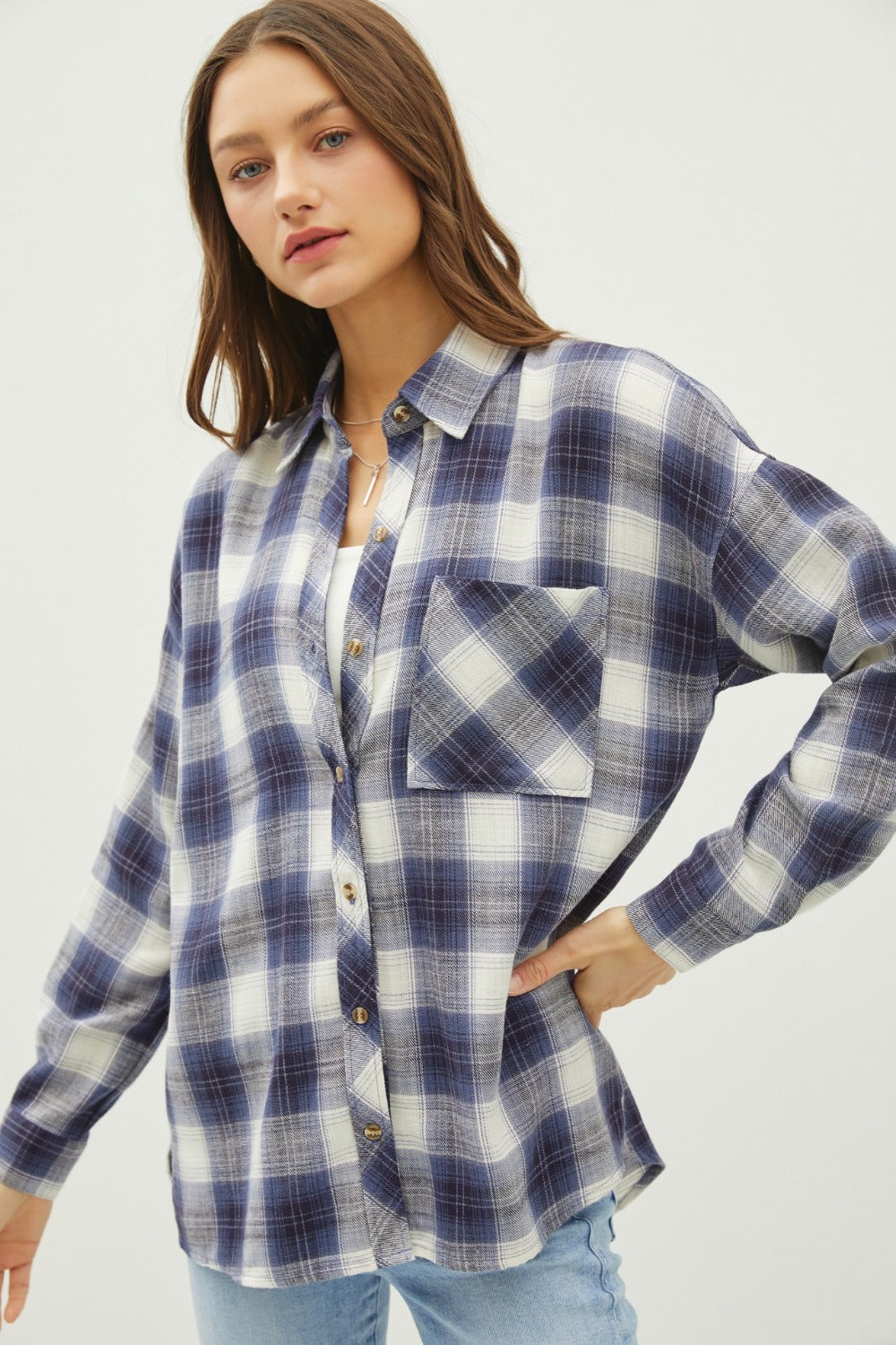 Be Cool Plaid Flannel Button Down Shirt with Chest Pocket