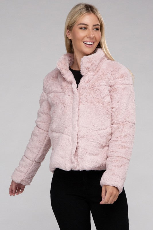 Ambiance Apparel Fluffy Zip-Up Sweater Jacket