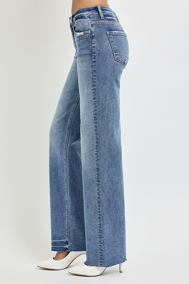 RISEN Full Size Mid Rise Straight Leg Jeans with Pockets