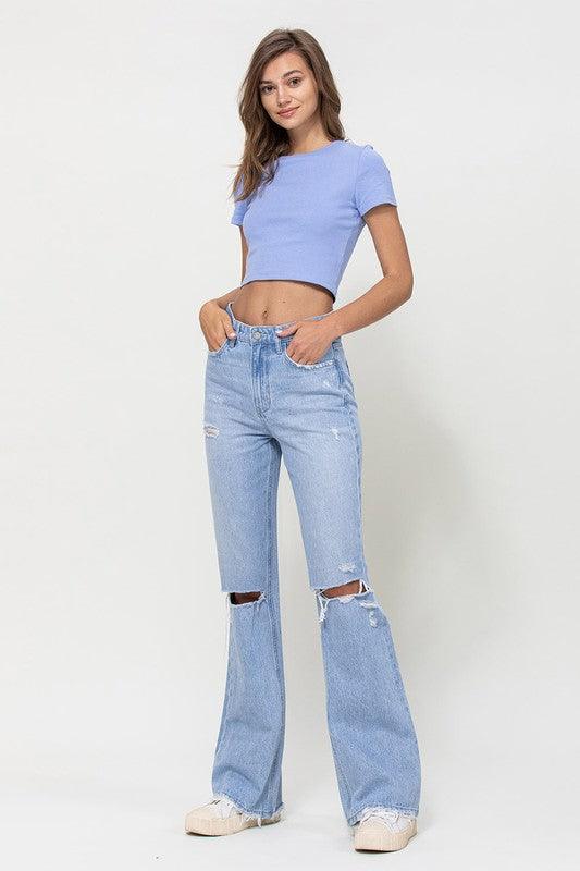 Distressed 90's Vintage Flare High Rise Jeans - Jeans