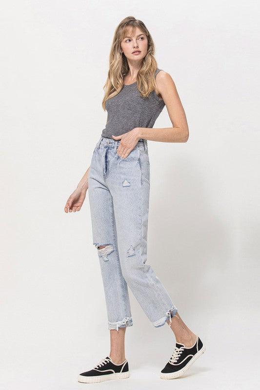 Super High Relaxed Cuffed Straight Jeans - Jeans