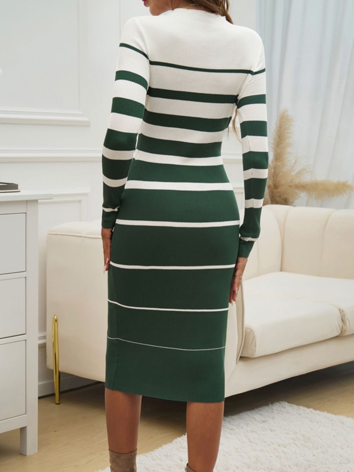 Striped Long Sleeve Midi Sweater Dress