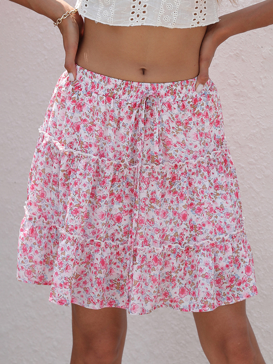 Floral Elastic Waist Mini Skirt