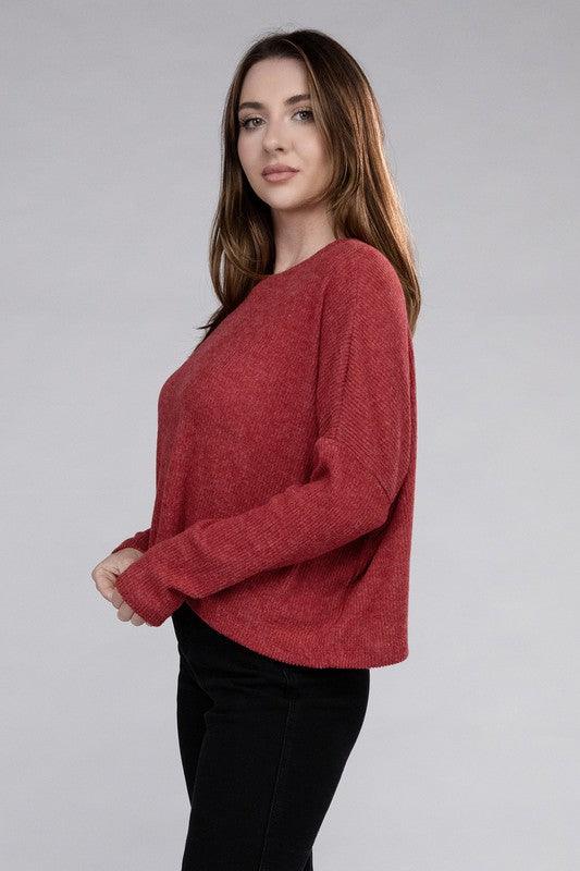 Zenana Ribbed Dolman Long Sleeve Sweater - Sweater