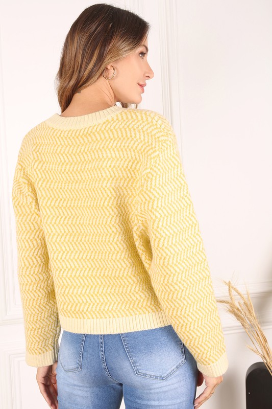 Lilou Herringbone Pattern Crew Neck Sweater