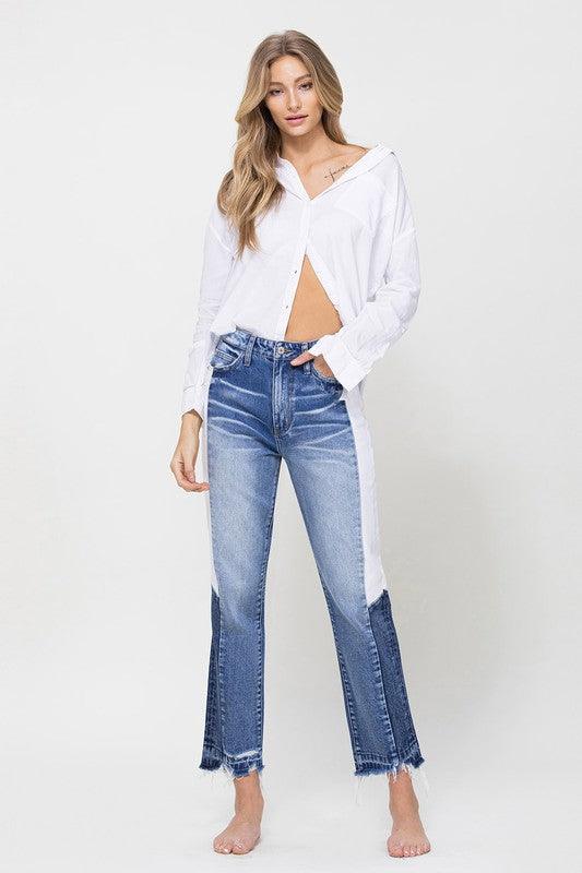 Super HIgh RIse Straight W/Side Blocking Panel - Jeans