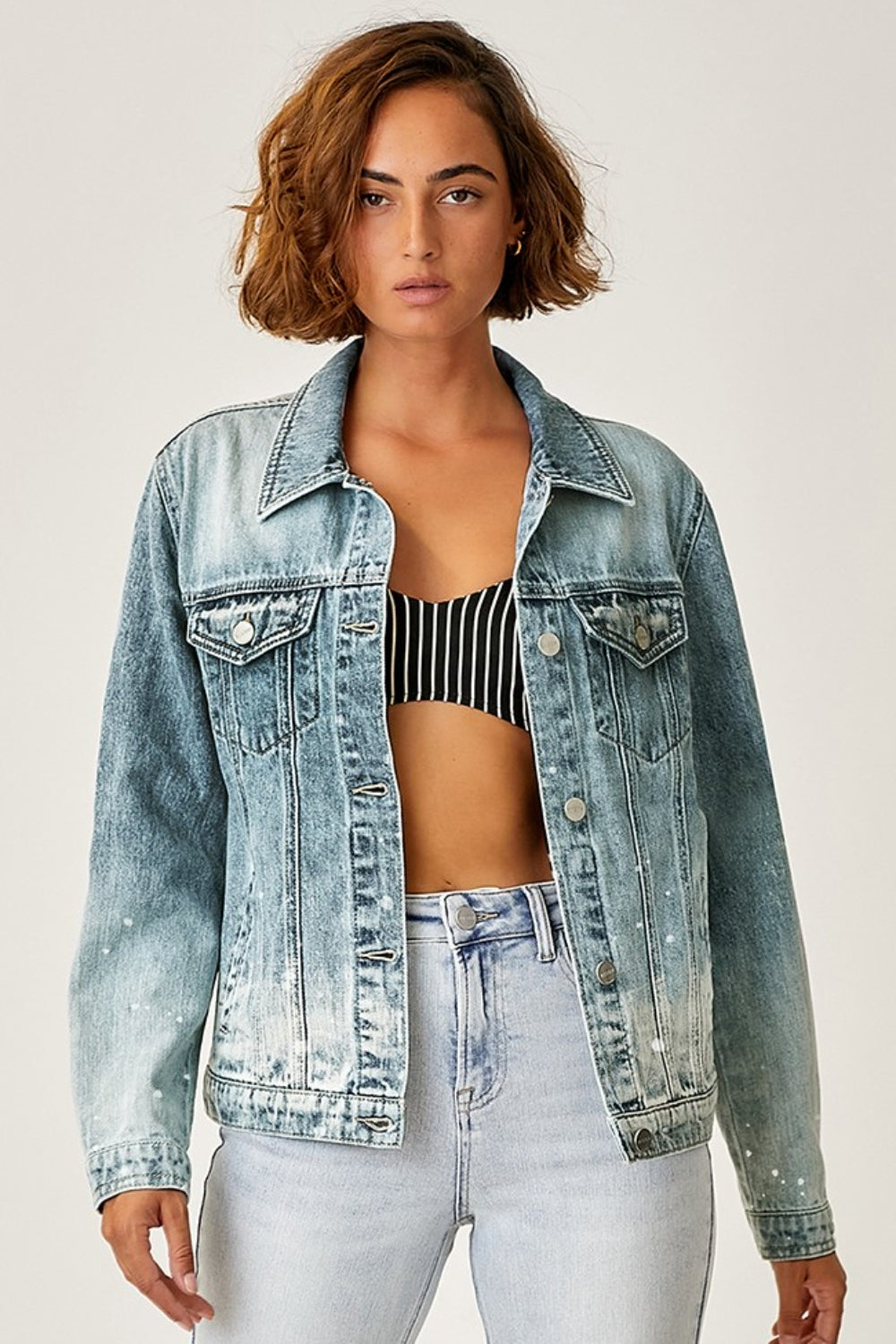 RISEN Button Up Ombre Washed Denim Jacket