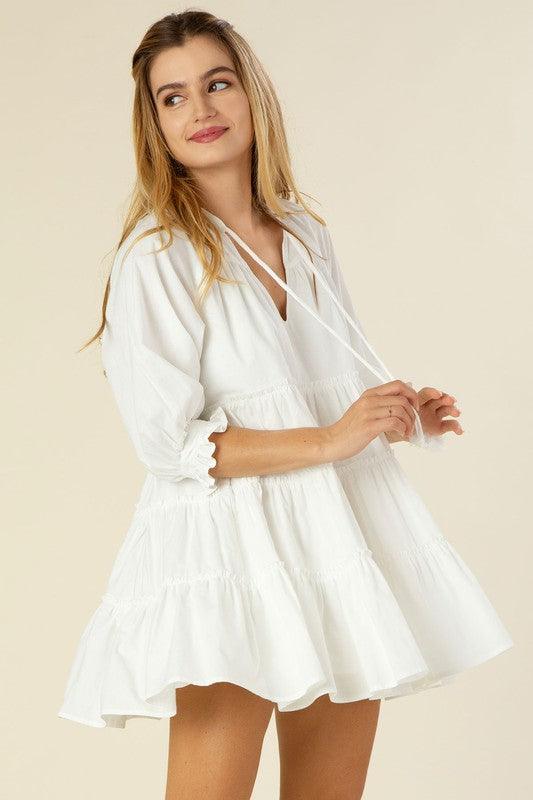 Tiered Mini Dress With Tassel - Dresses