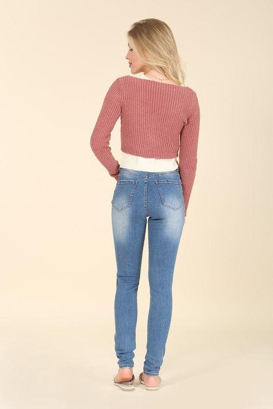 Dark Wash Distressed Skinny Jeans - Jeans