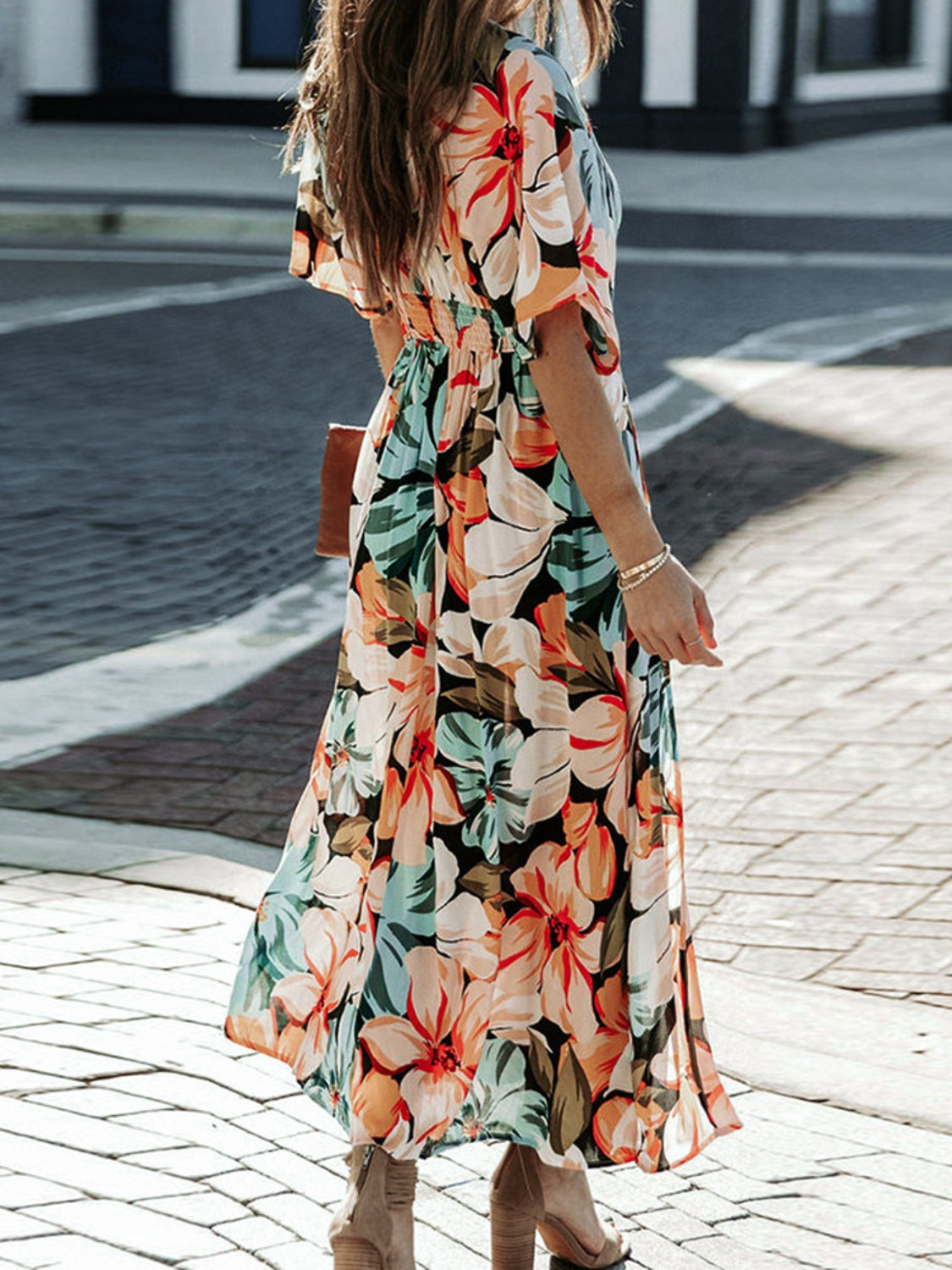 Floral Plunge Half Sleeve Maxi Dress