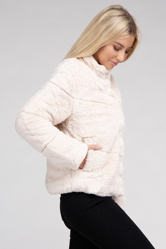 Ambiance Apparel Fluffy Zip-Up Sweater Jacket