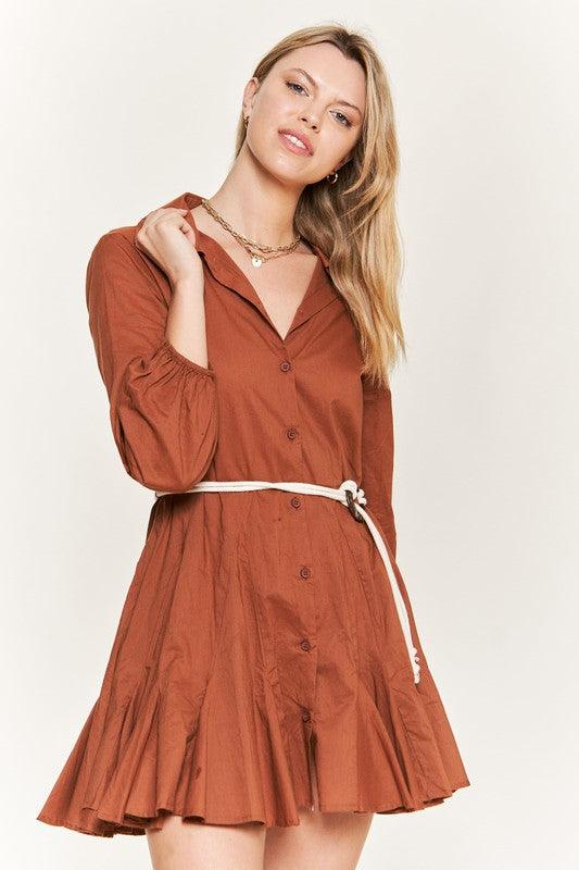 SOLID FLARE SHIRT DRESS KRD4190 - Dresses