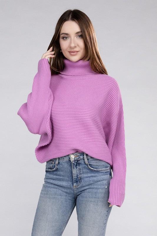 Viscose Dolman Sleeve Turtleneck Sweater - Sweater