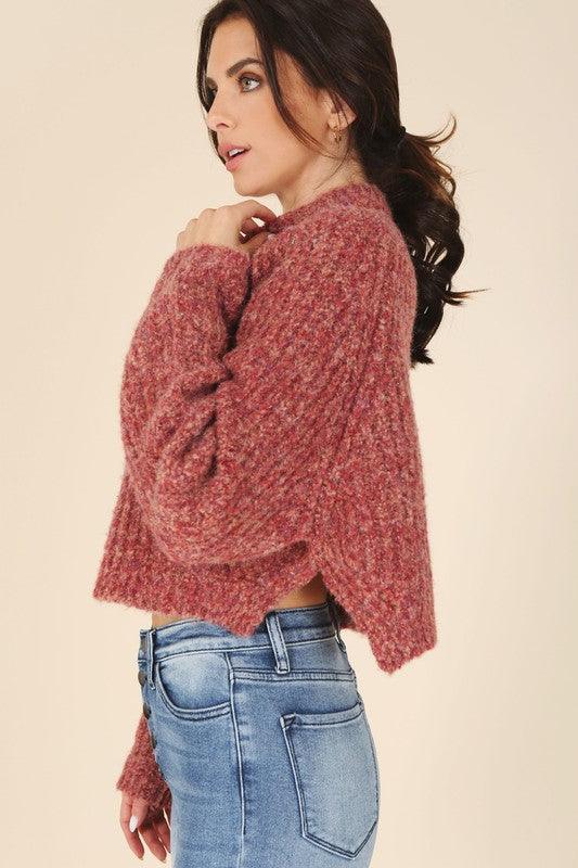 Melange Bottoned Cropped Sweater - Sweater