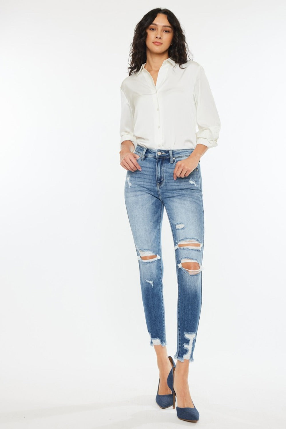 Kancan High Rise Frayed Ankle Skinny Jeans