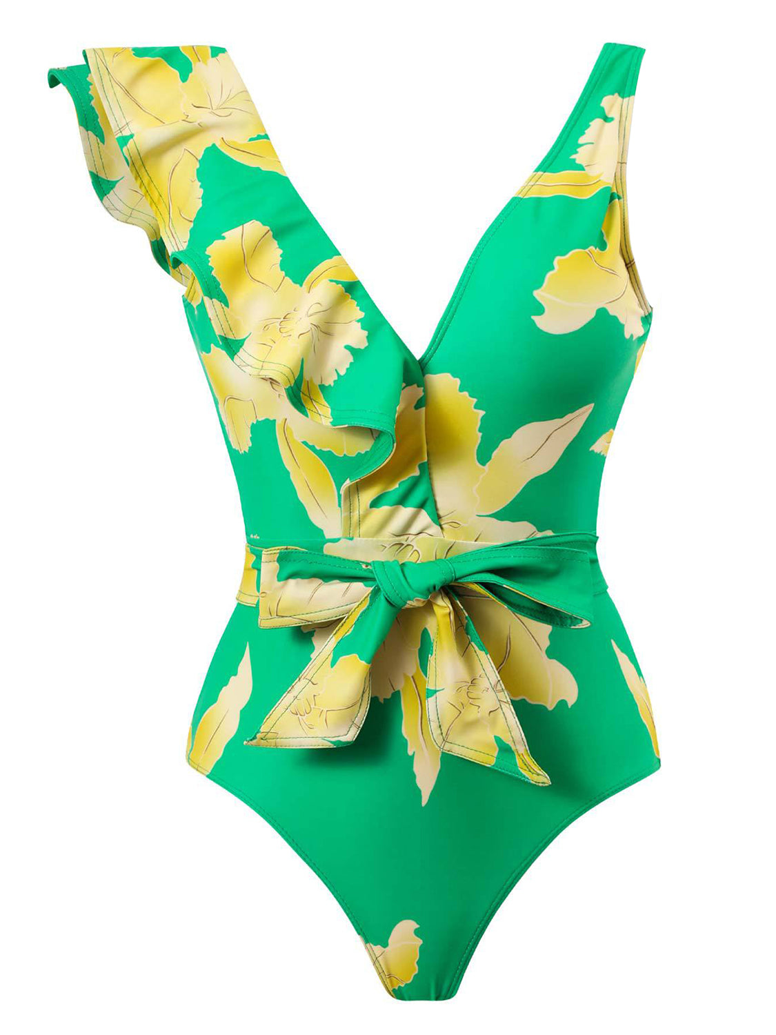 Tied Printed V-Neck Sleeveless One-Piece Swimsuit