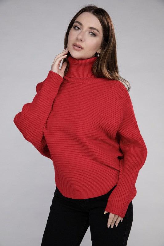 Viscose Dolman Sleeve Turtleneck Sweater - Sweater