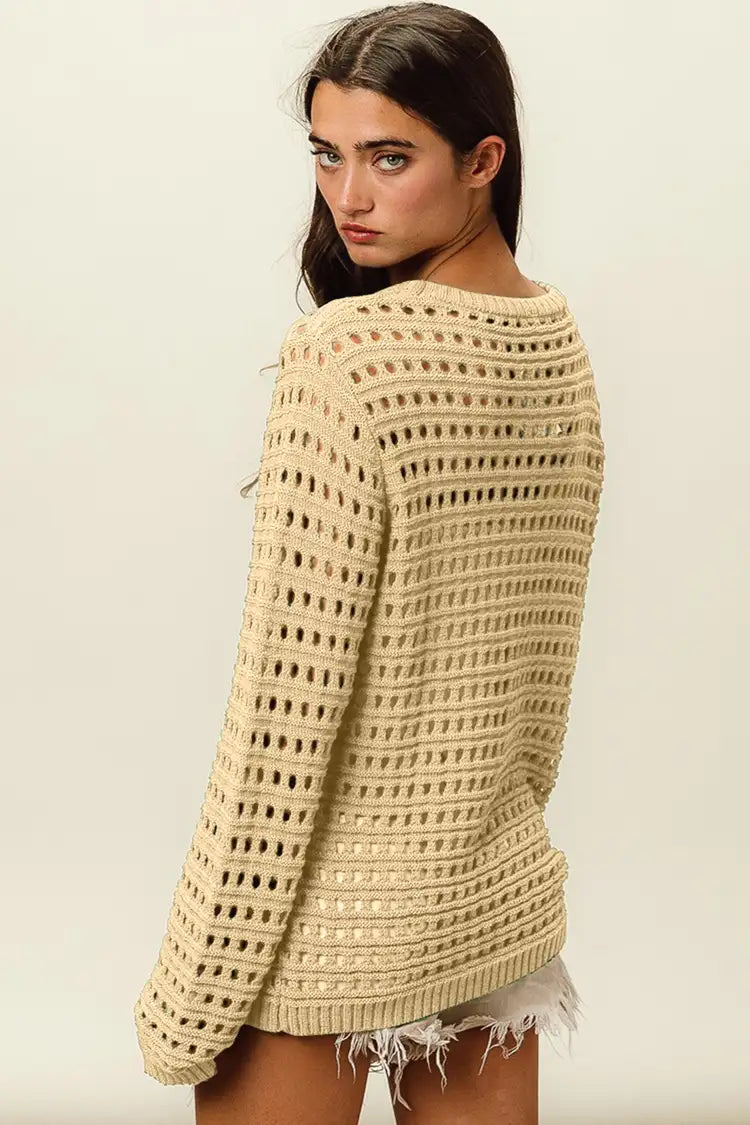 BiBi Round Neck Openwork Knit Cover Up Top