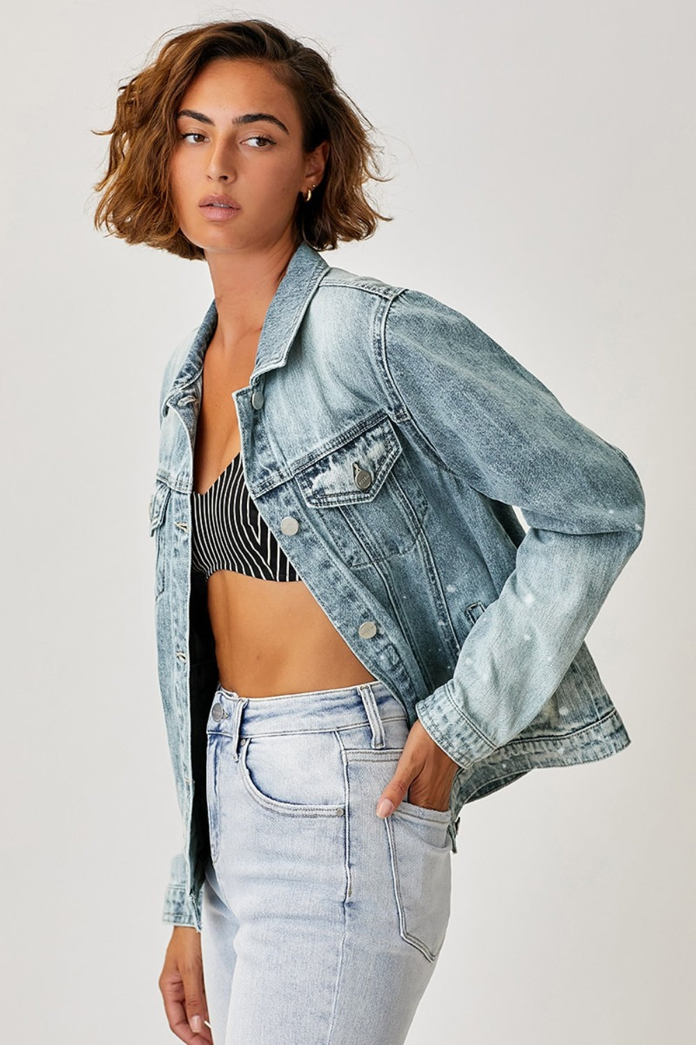 RISEN Button Up Ombre Washed Denim Jacket