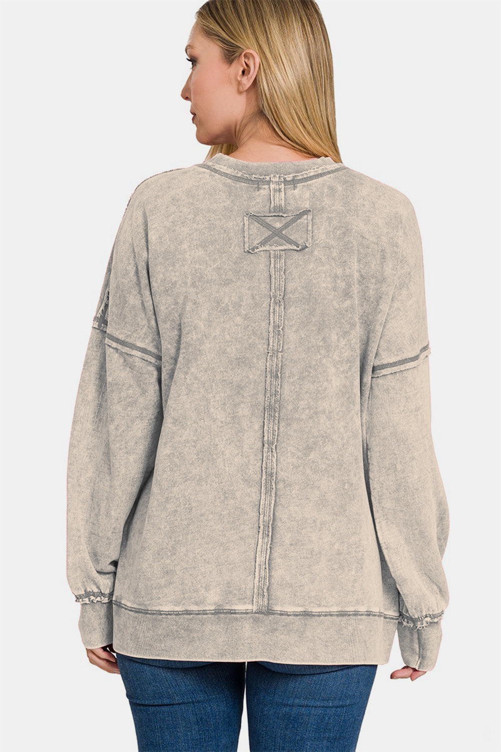 Zenana Exposed Seam Round Neck Sweatshirt