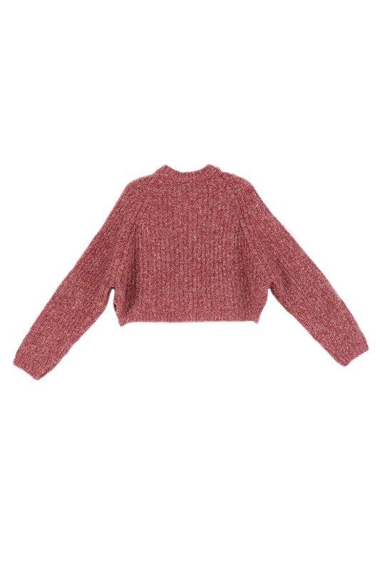 Melange Bottoned Cropped Sweater - Sweater