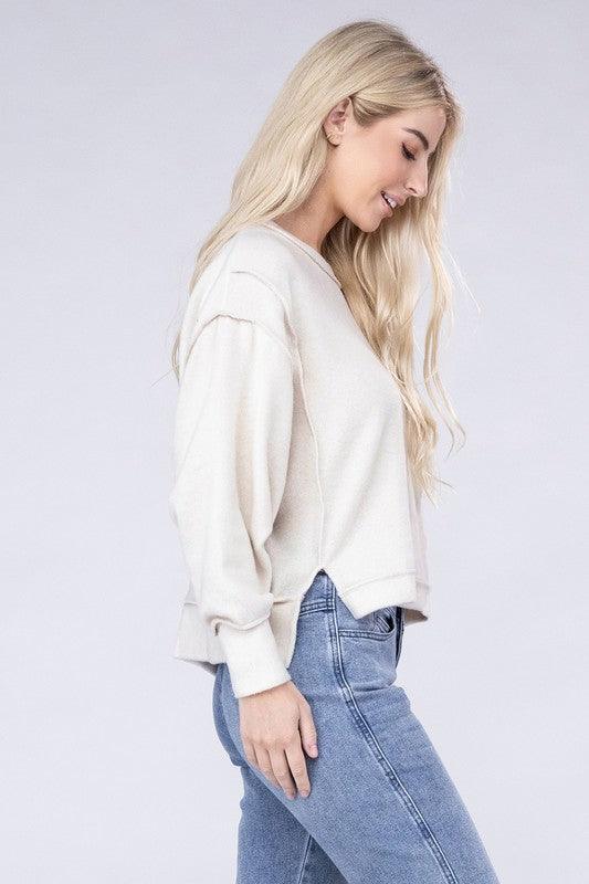 Brushed Melange Hacci Oversized Sweater - Sweater