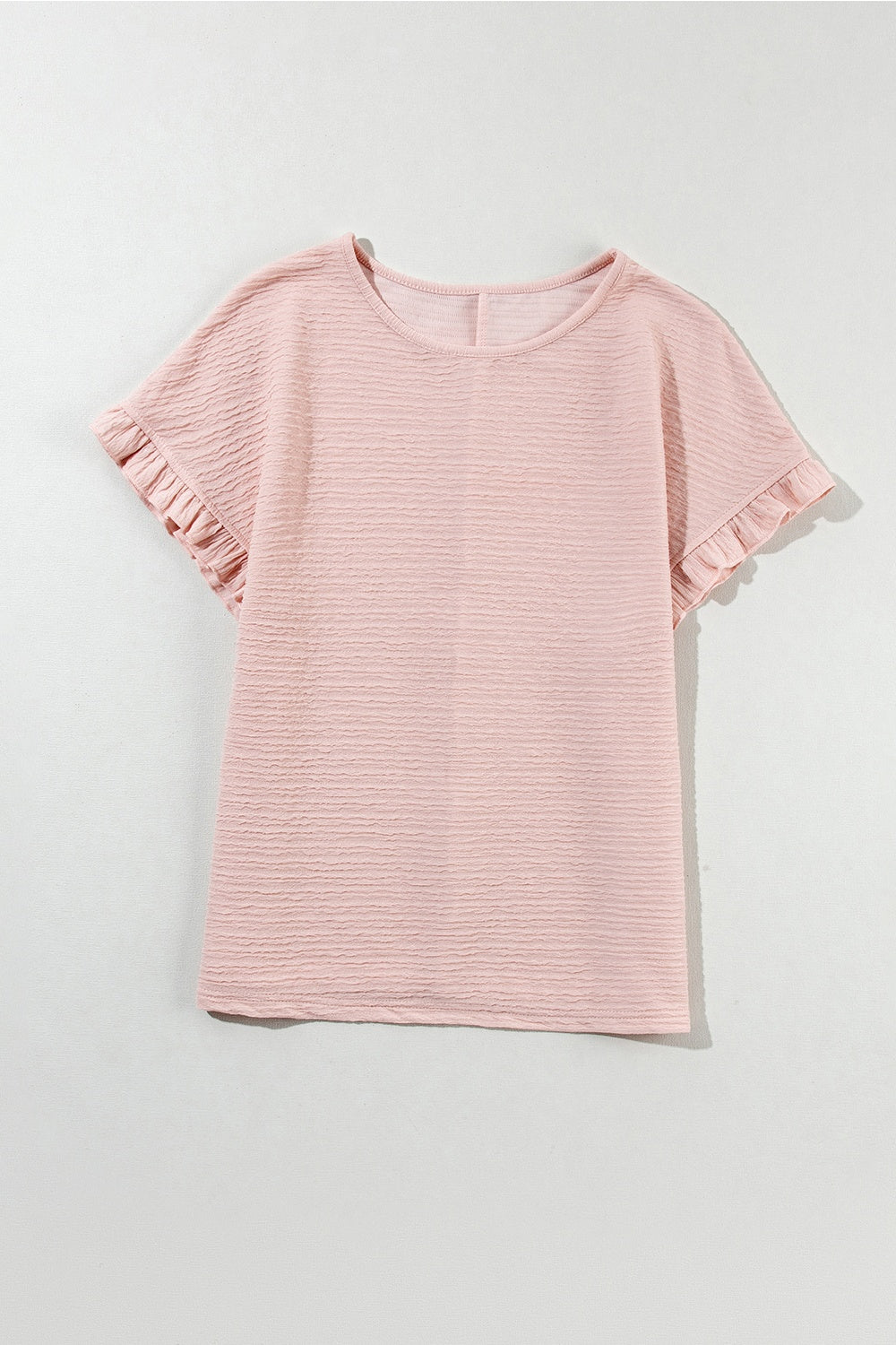 Textured Round Neck Frill Short Sleeve Blouse