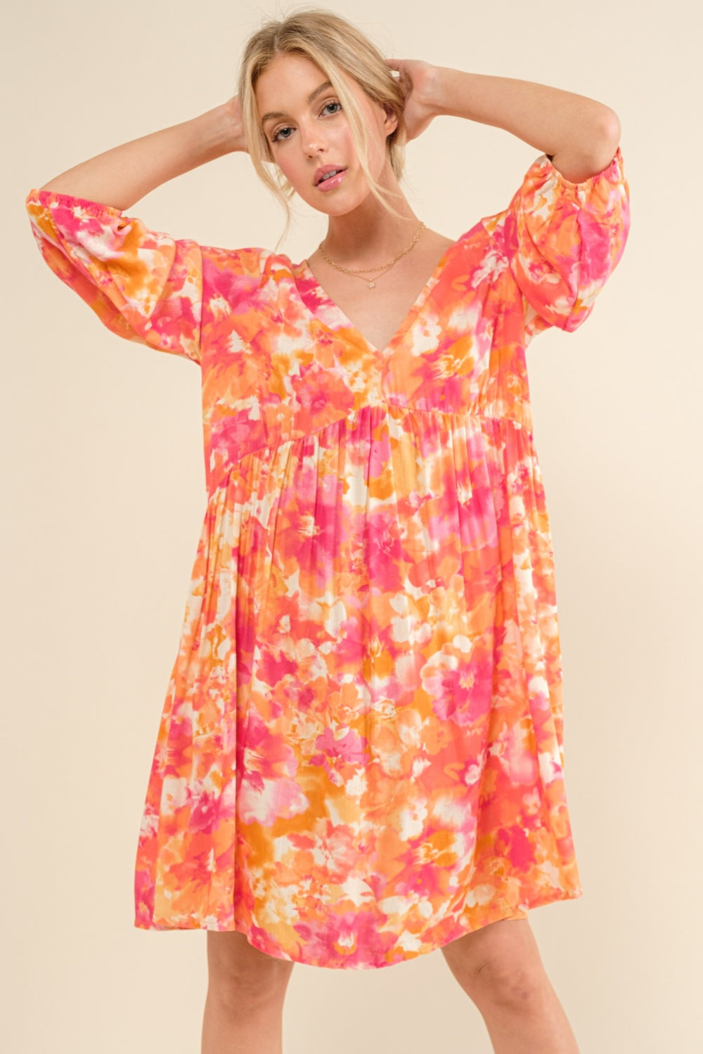 And The Why Full Size Floral Tie Back Long Sleeve Dress