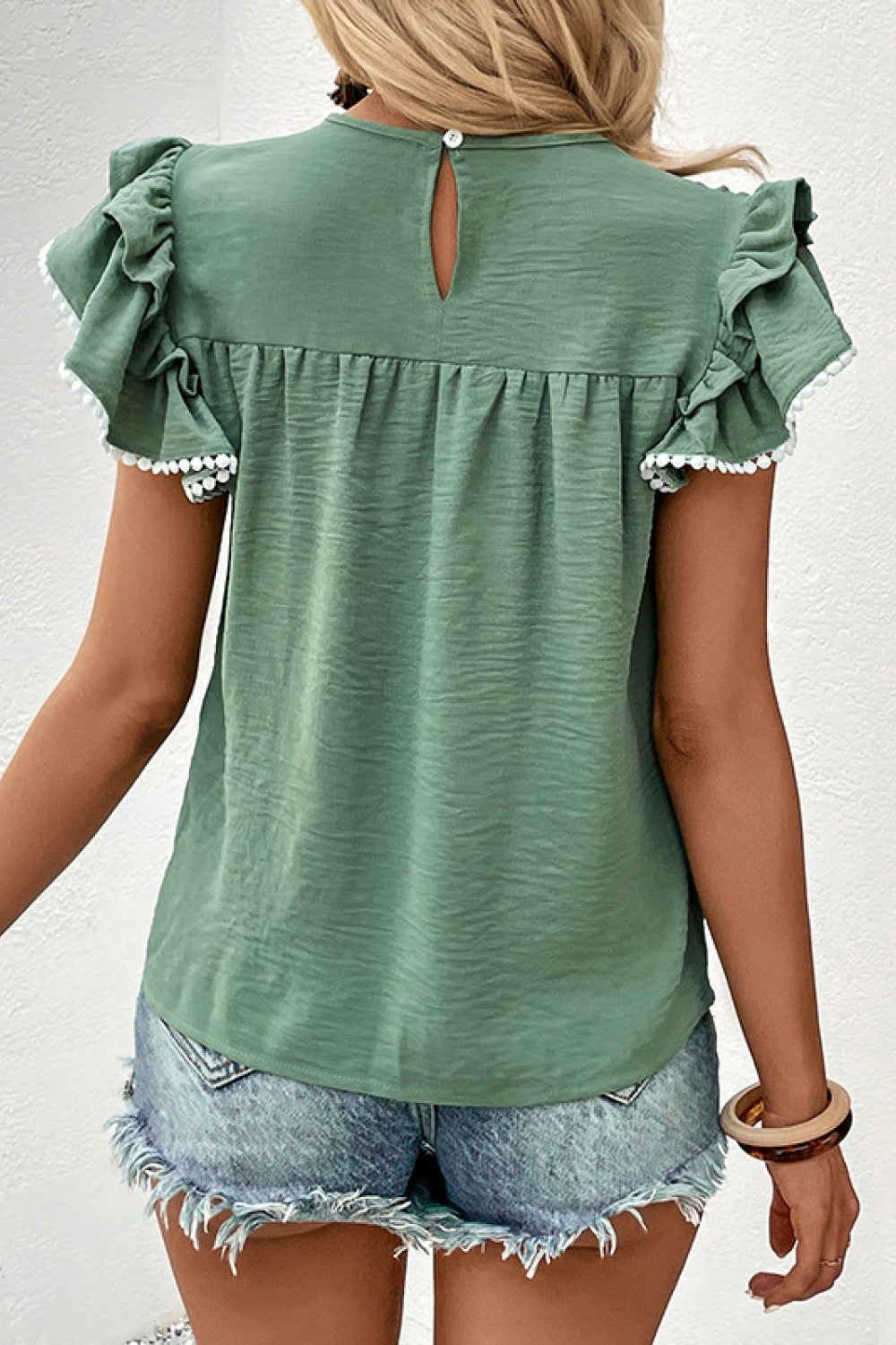Pleated Detail Flutter Sleeve Top