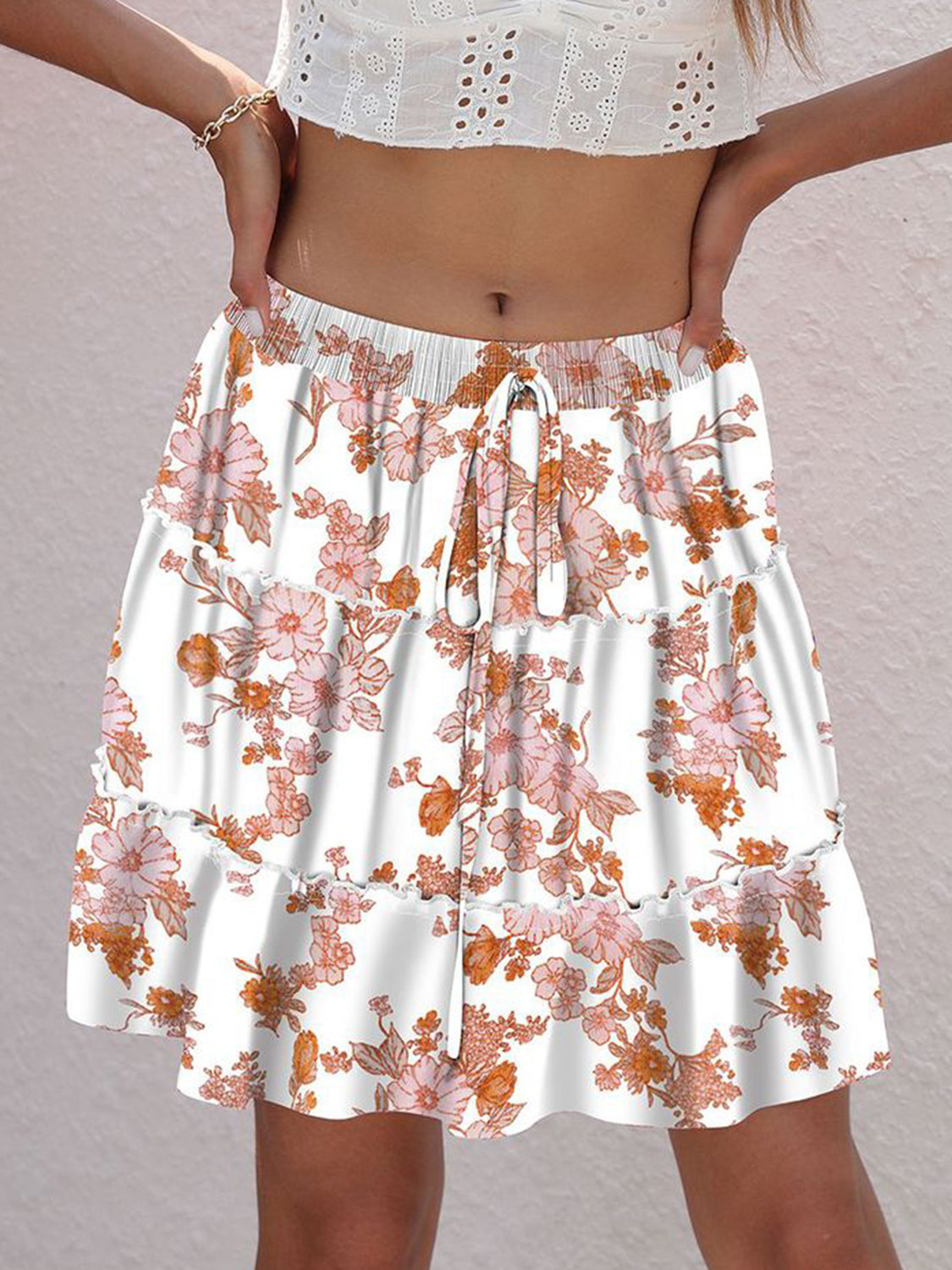 Floral Elastic Waist Mini Skirt