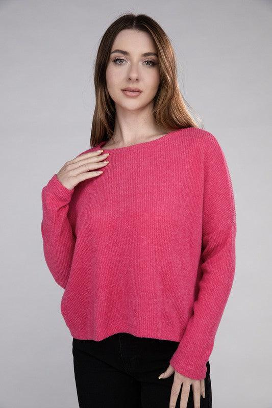 Zenana Ribbed Dolman Long Sleeve Sweater - Sweater