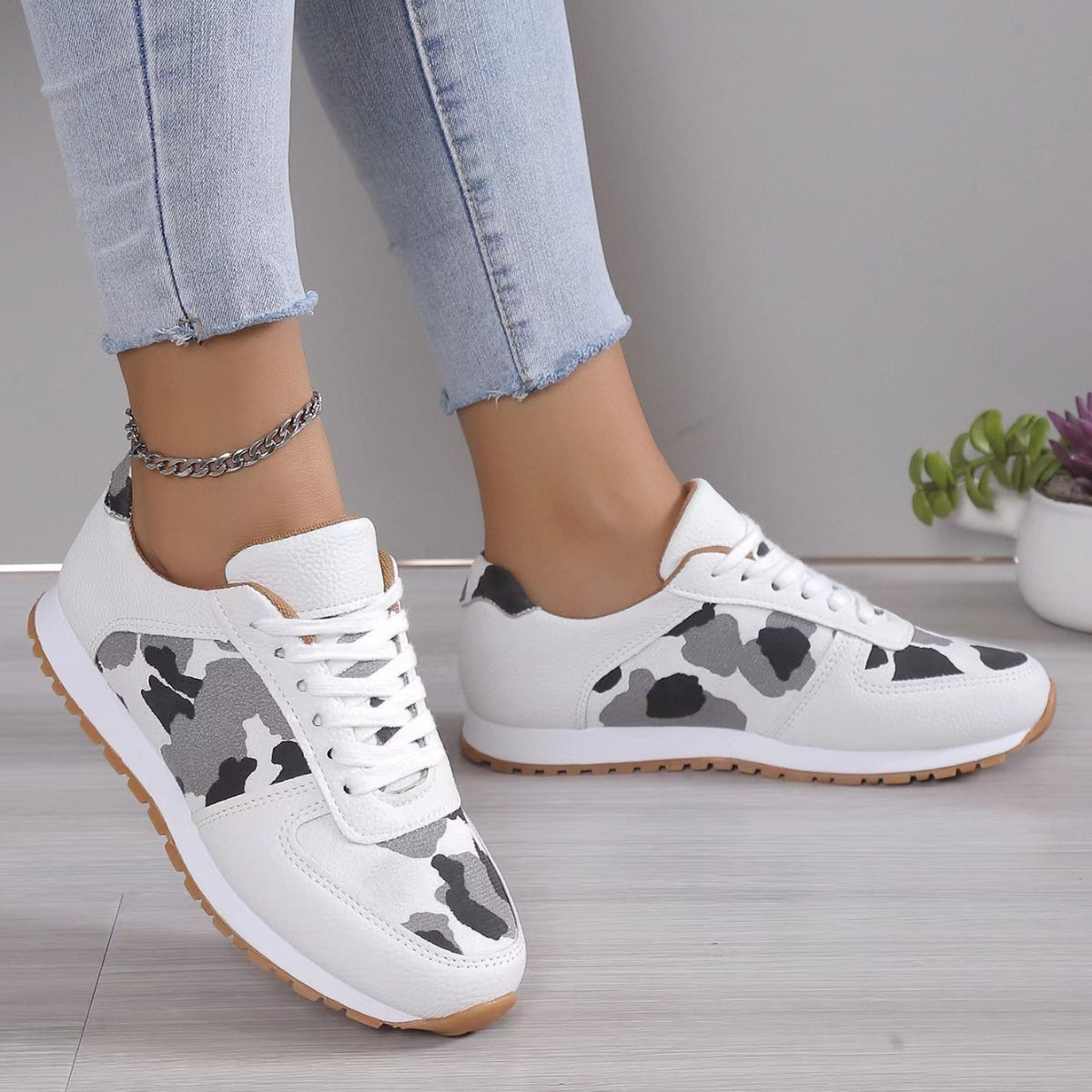 Tied Leopard PU Leather Sneakers