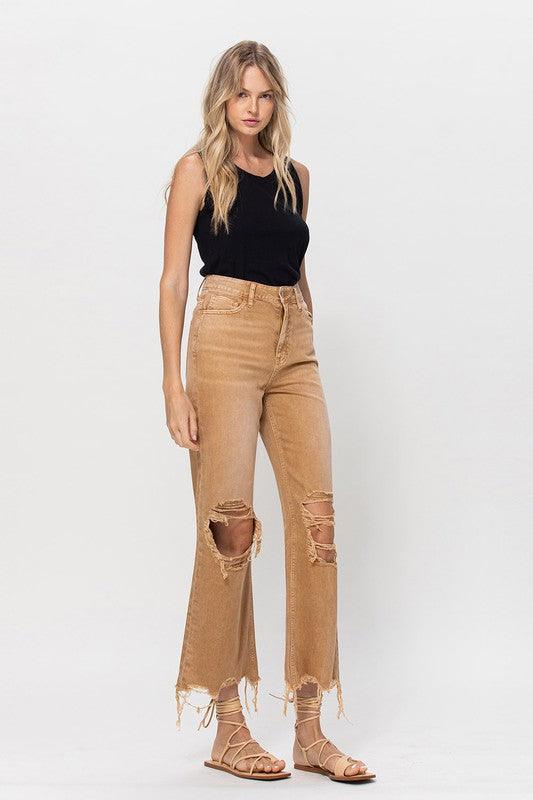 90's Vintage High Rise Crop Flare Jeans - Jeans