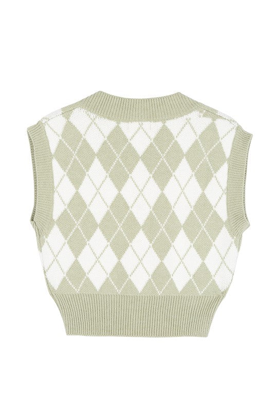 Lilou Knitted Argyle Sweater Vest