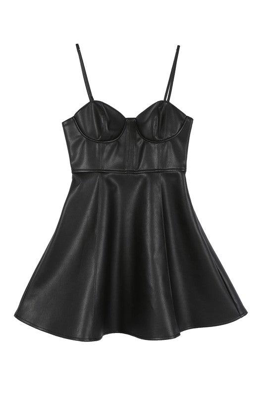 Vegan Leather Bustier Mini Dress - Dresses