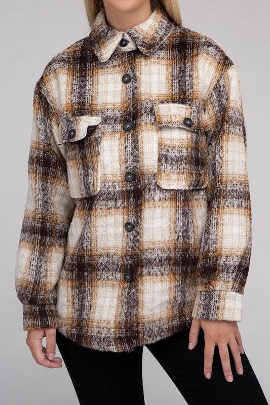 Cozy Plaid Flannel Shacket - Jacket