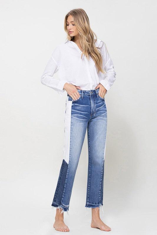 Super HIgh RIse Straight W/Side Blocking Panel - Jeans