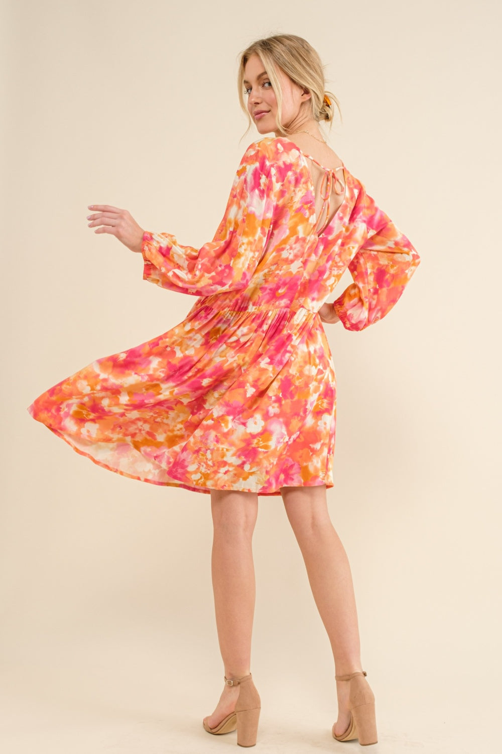 And The Why Full Size Floral Tie Back Long Sleeve Dress