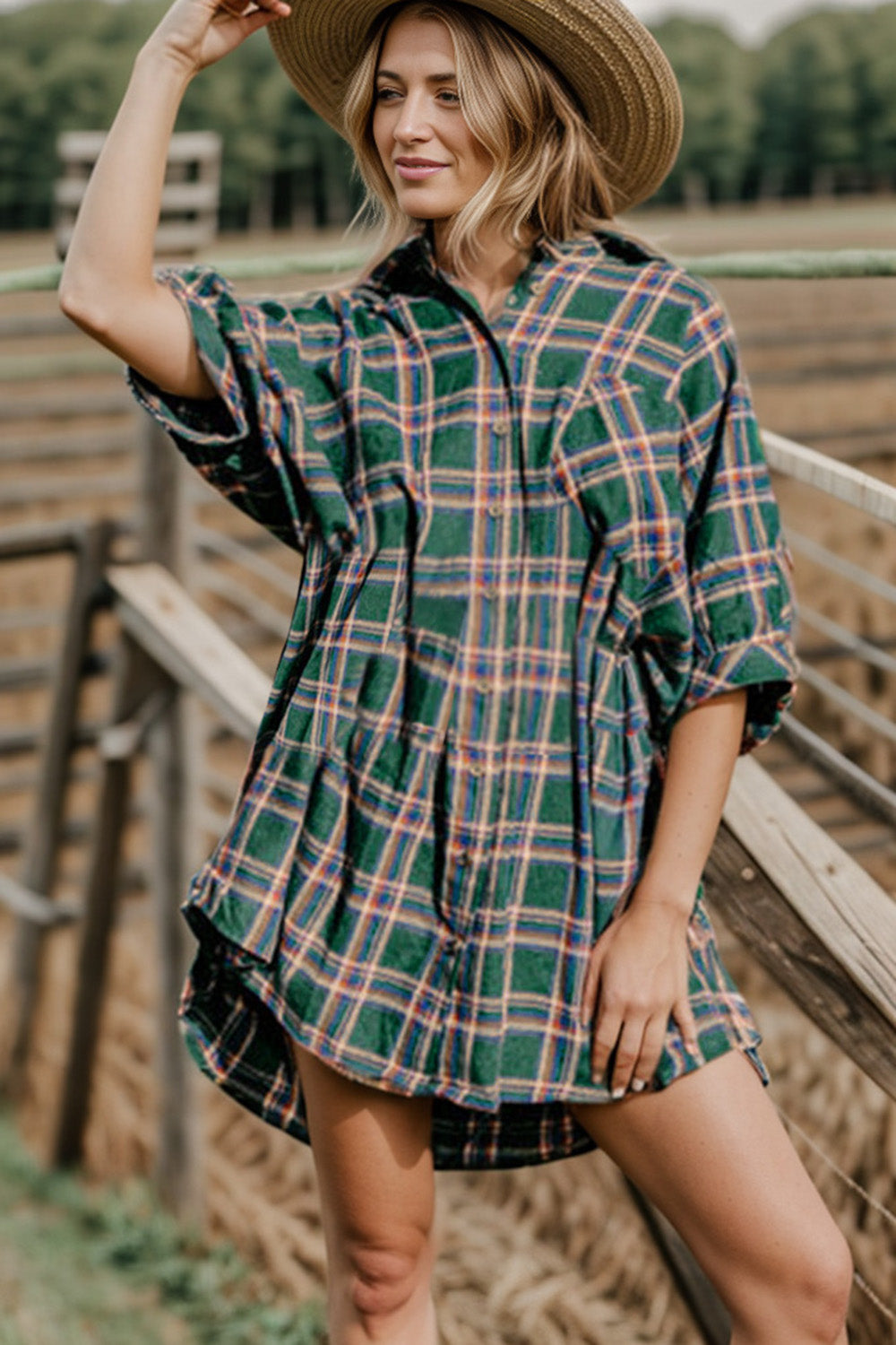 Plaid Button Up Collared Neck Mini Shirt Dress