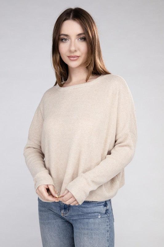 Zenana Ribbed Dolman Long Sleeve Sweater - Sweater