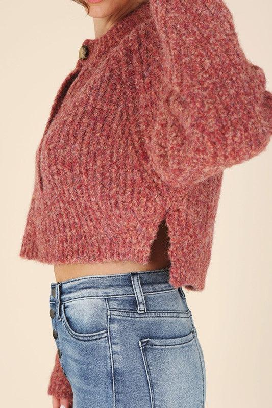 Melange Bottoned Cropped Sweater - Sweater