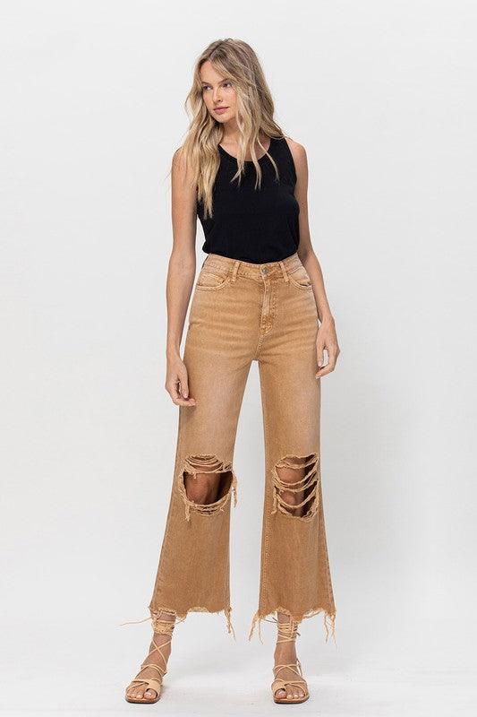 90's Vintage High Rise Crop Flare Jeans - Jeans