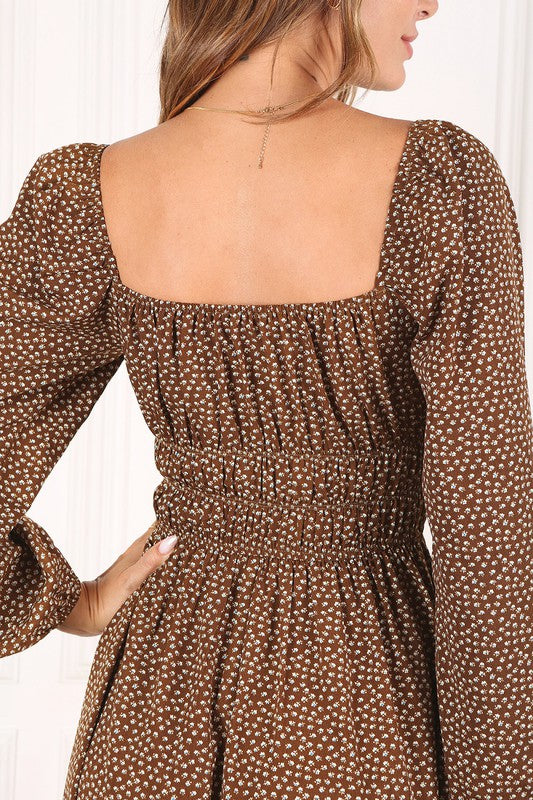 Lilou Square Neck Vintage Puff Midi Dress