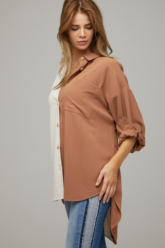 Davi & Dani Color Block Button Down Shirt