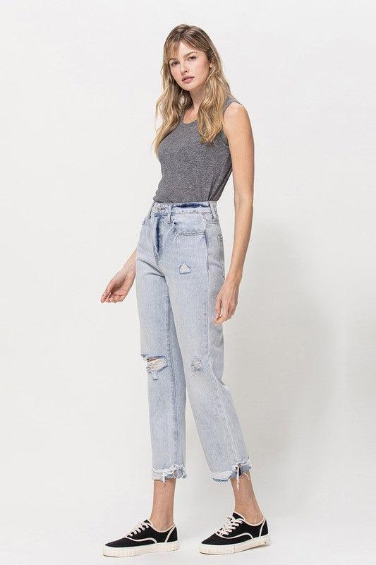 Super High Relaxed Cuffed Straight Jeans - Jeans