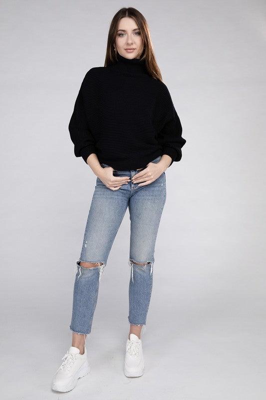 Viscose Dolman Sleeve Turtleneck Sweater - Sweater