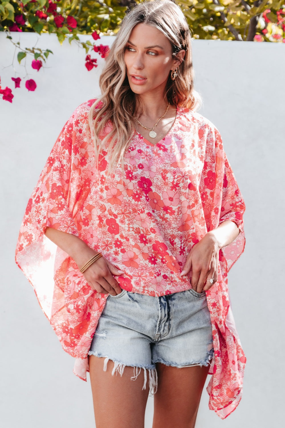 Floral V-Neck 3/4 Sleeve Blouse