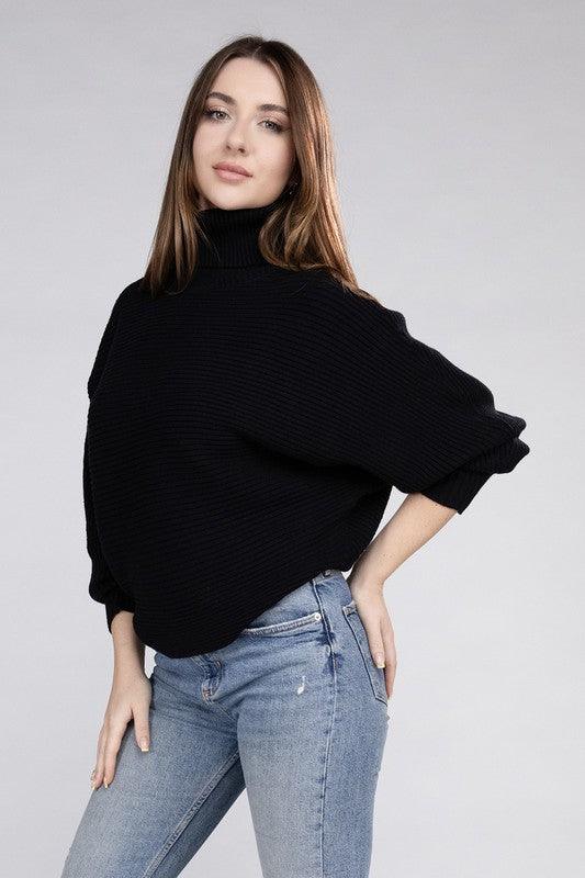 Viscose Dolman Sleeve Turtleneck Sweater - Sweater